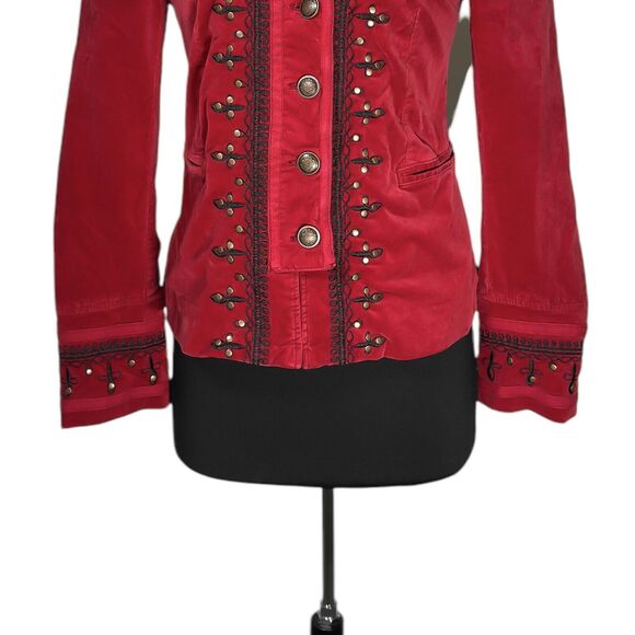 Free People Womens Maven Pintuck Military Jacket Red Velvet Embroidered Button S - Picture 7 of 12